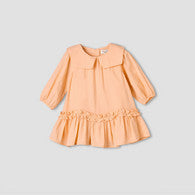 Juniors Collared Long Sleeves A-Line Dress with Ruffled Hem-undefined-image-1