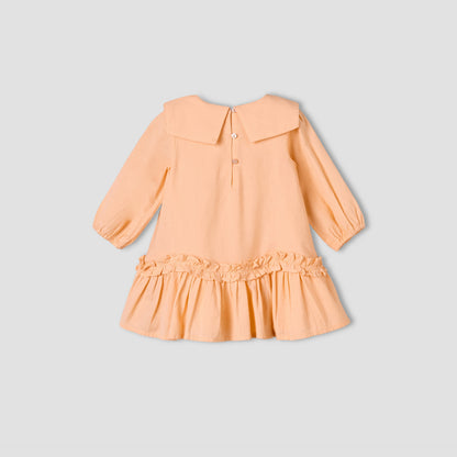 Juniors Collared Long Sleeves A-Line Dress with Ruffled Hem