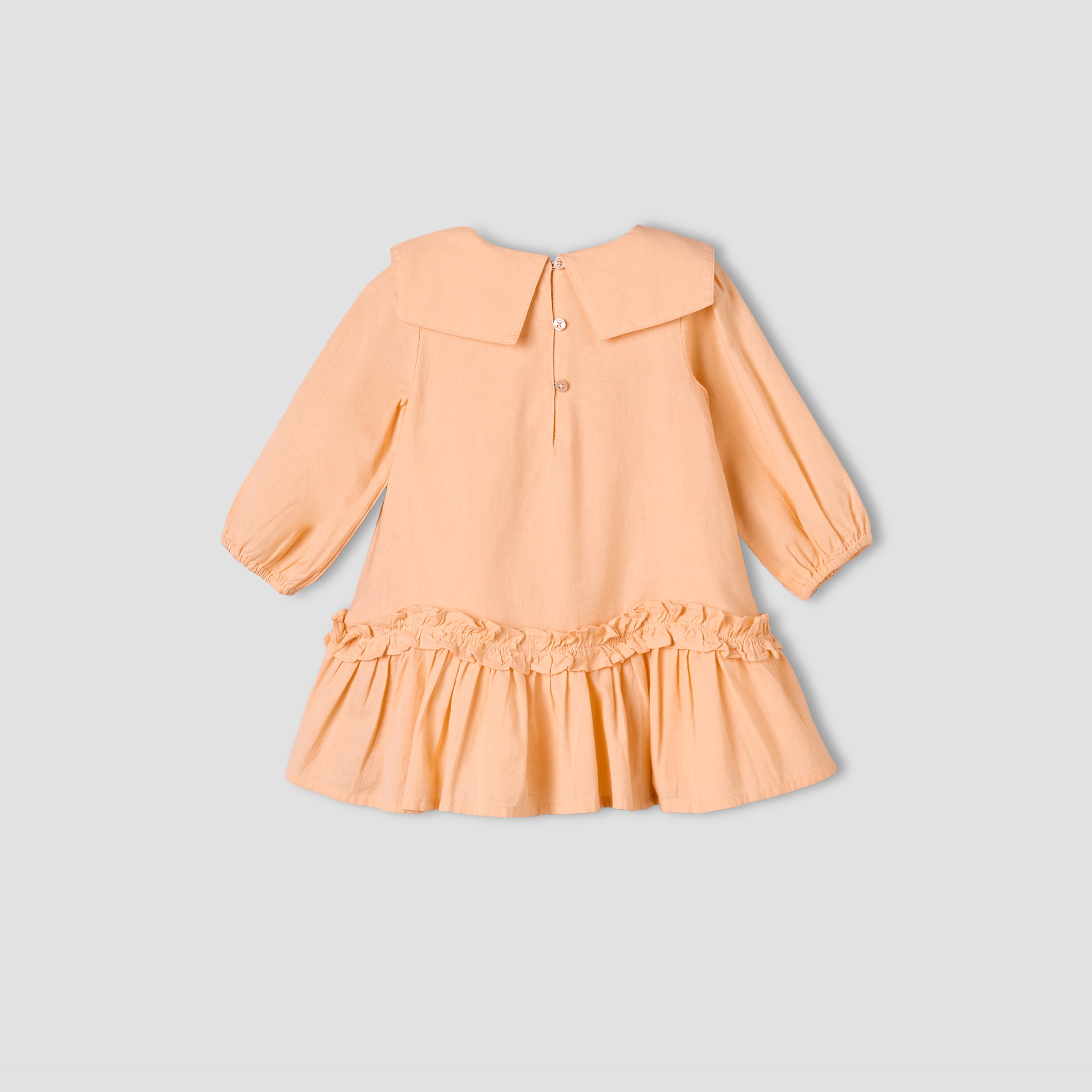 Juniors Collared Long Sleeves A-Line Dress with Ruffled Hem