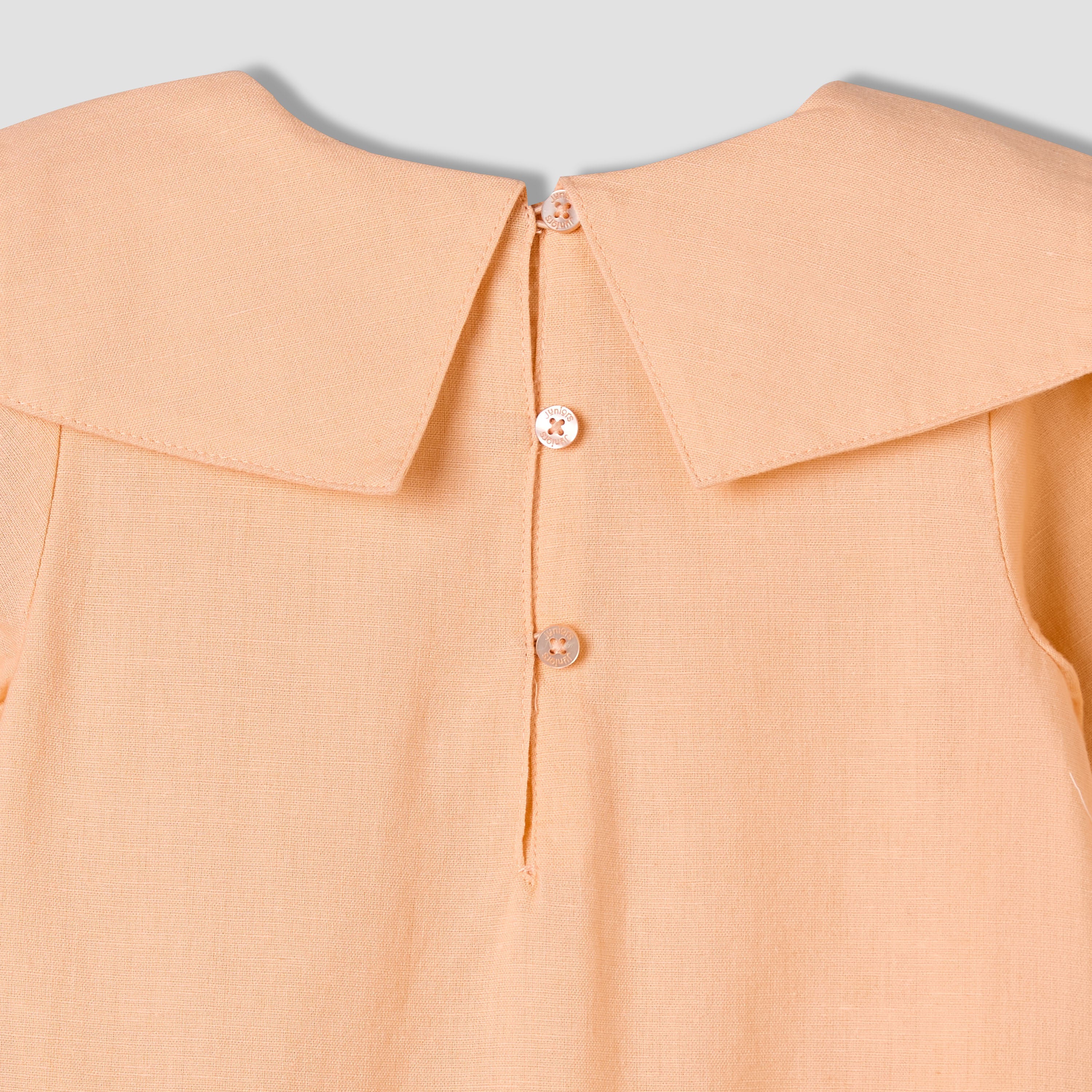 Juniors Collared Long Sleeves A-Line Dress with Ruffled Hem