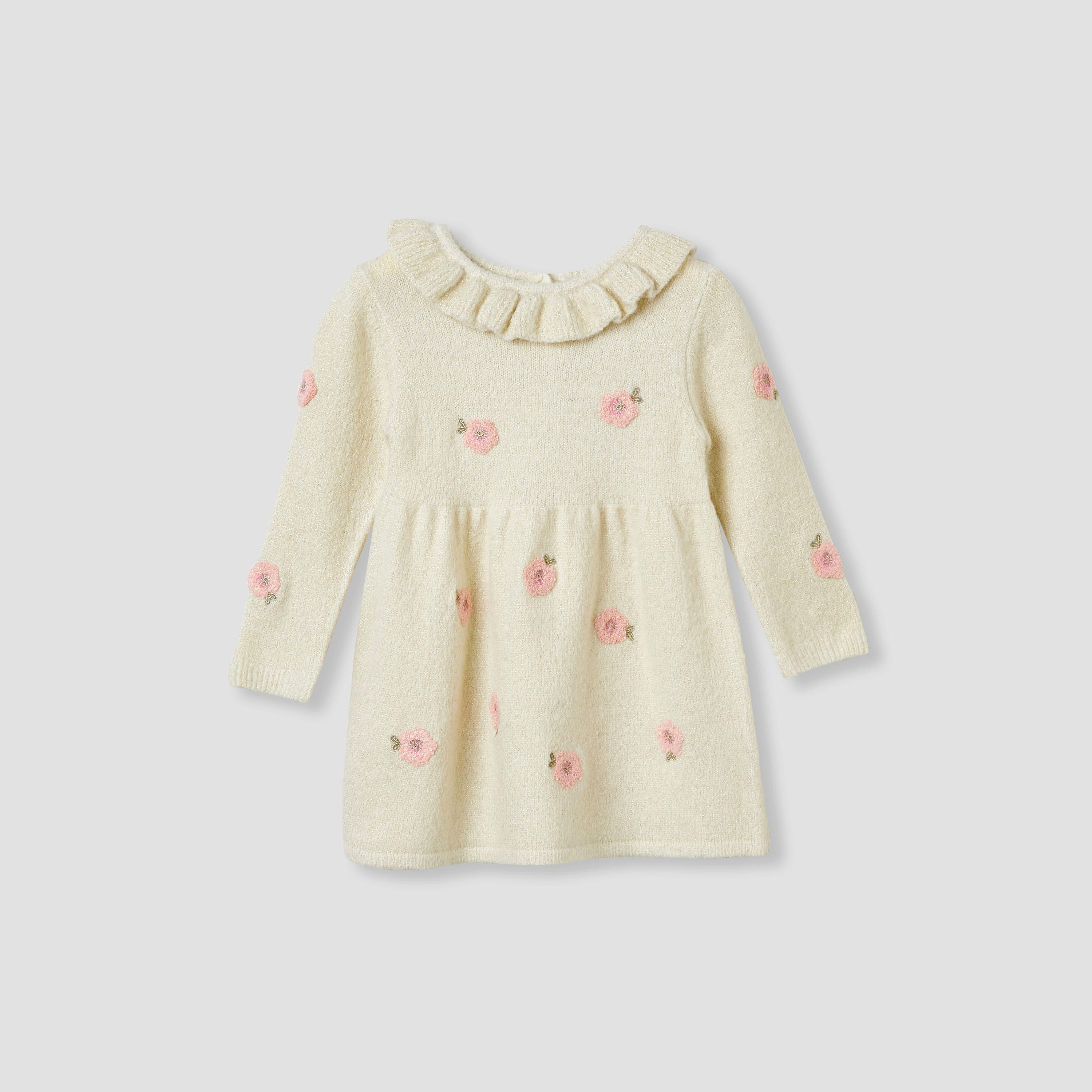Juniors Floral Embroidered Dress with Tights