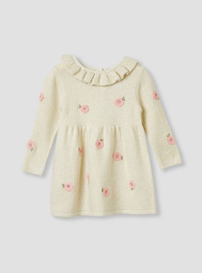 Juniors Floral Embroidered Dress with Tights-baby-girls-clothing-winterwear-dresses-image-3