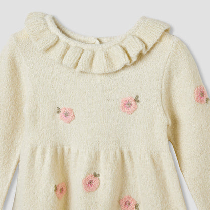 Juniors Floral Embroidered Dress with Tights