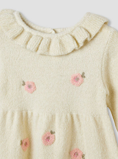 Juniors Floral Embroidered Dress with Tights-baby-girls-clothing-winterwear-dresses-image-4