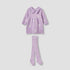 Juniors Cat Print Collared Dress with Long Sleeves and Stockings - Purple / 12-18 mths