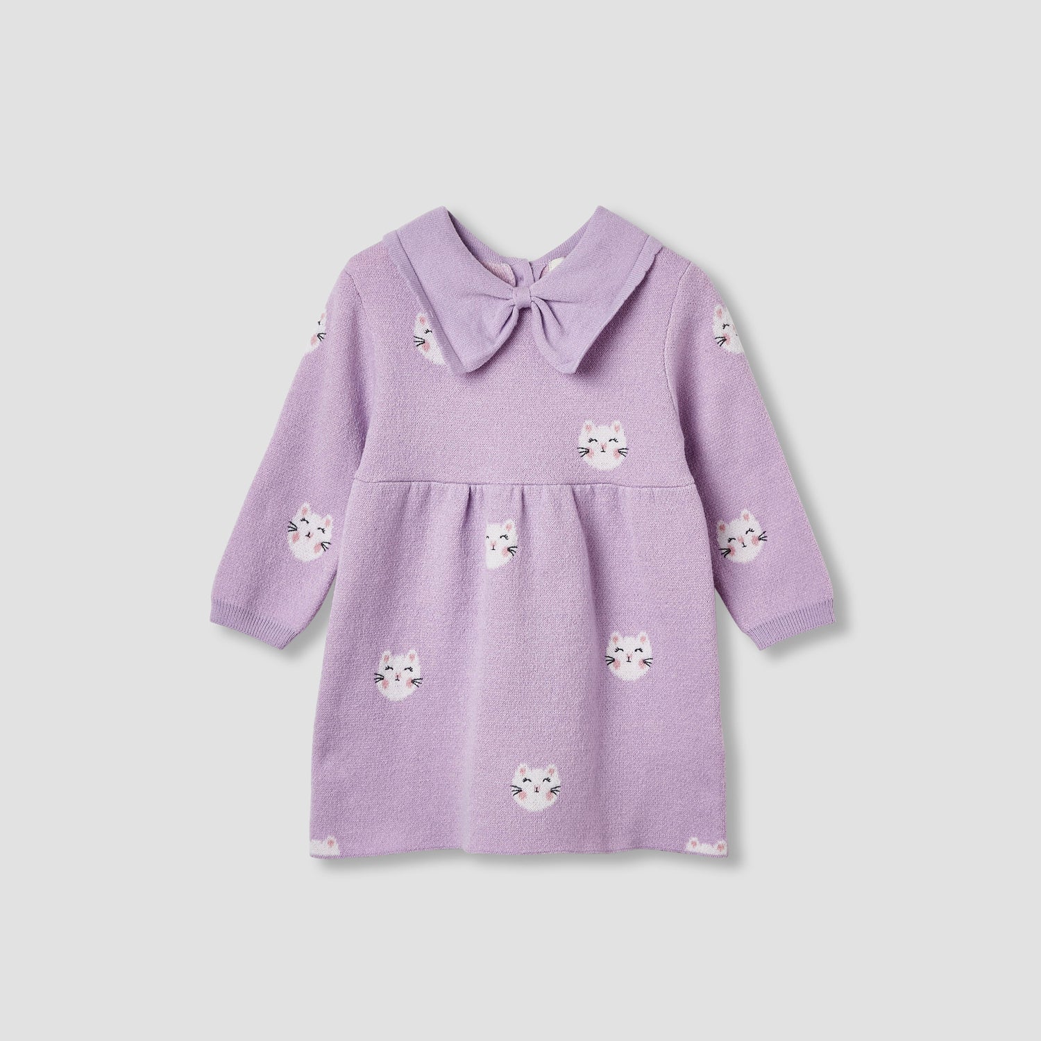 Juniors Cat Print Collared Dress with Long Sleeves and Stockings