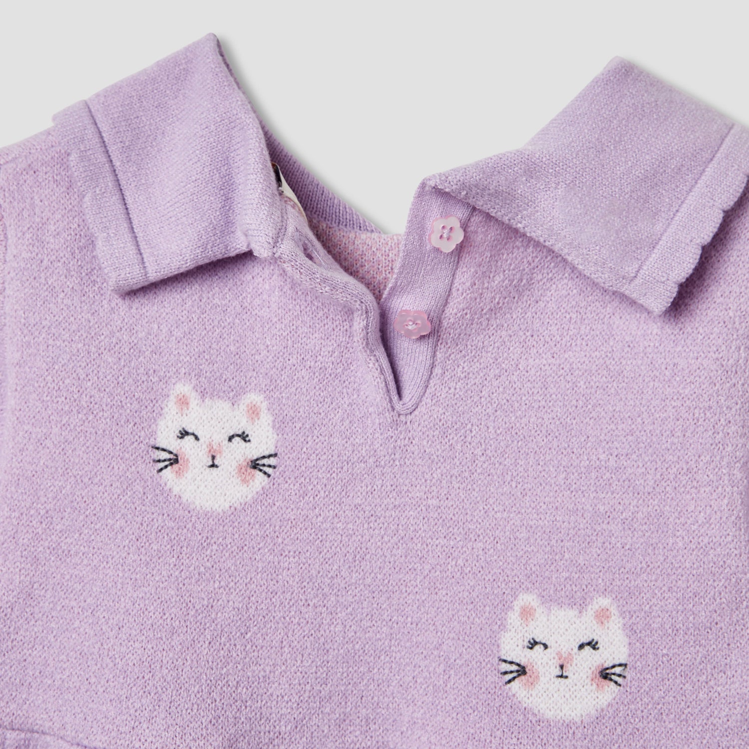 Juniors Cat Print Collared Dress with Long Sleeves and Stockings