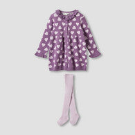 Juniors Heart Print Sweater Dress with Ribbed Tights-undefined-image-1
