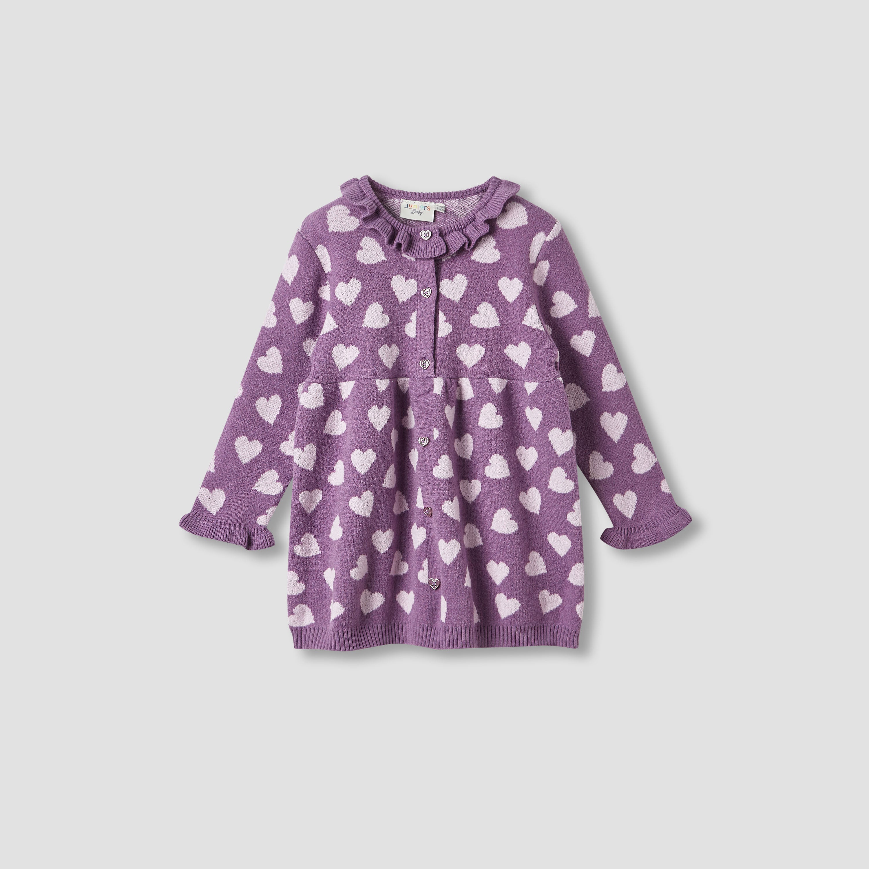 Juniors Heart Print Sweater Dress with Ribbed Tights