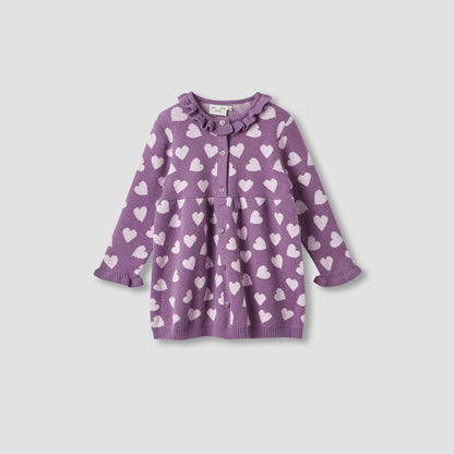 Juniors Heart Print Sweater Dress with Ribbed Tights