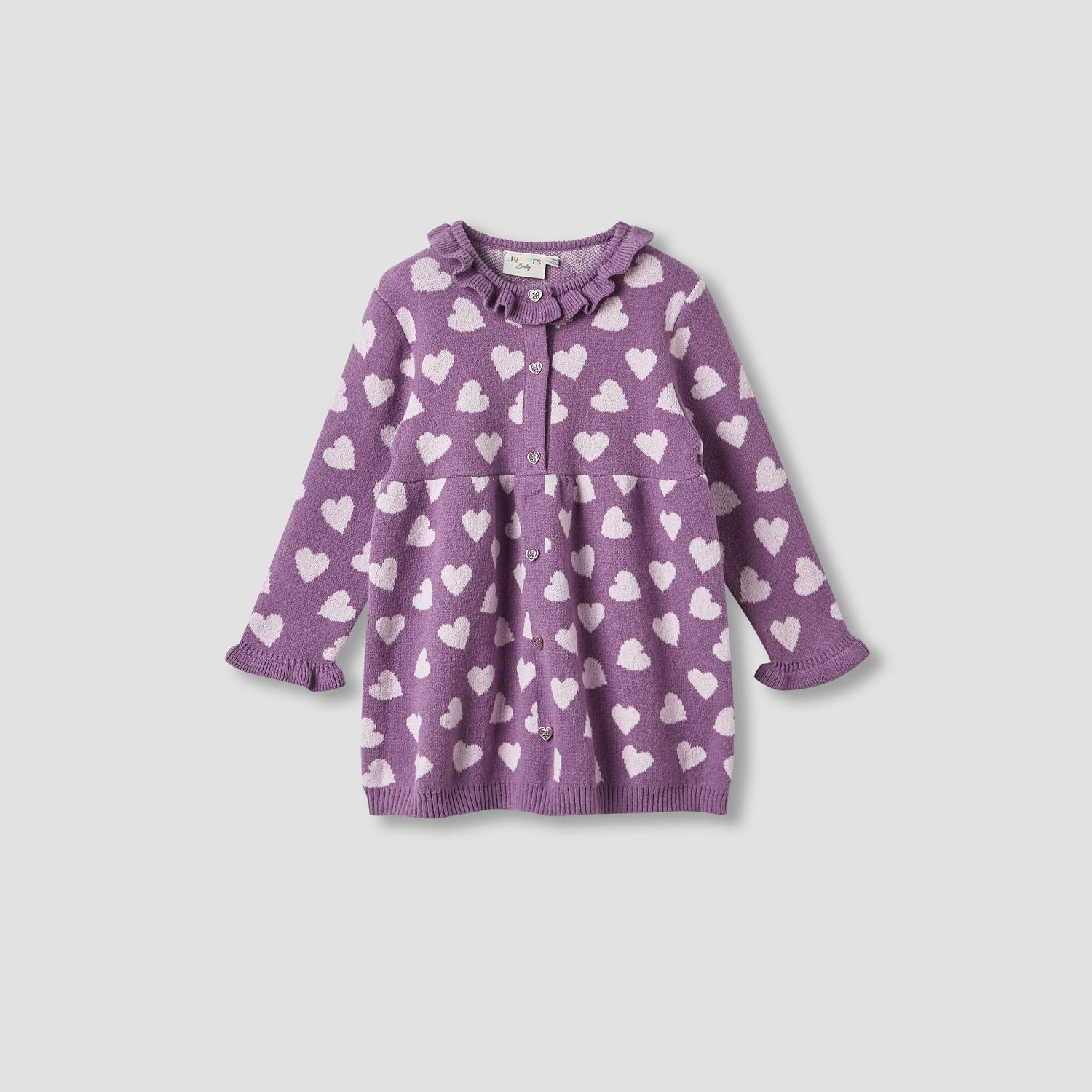 Juniors Heart Print Sweater Dress with Ribbed Tights