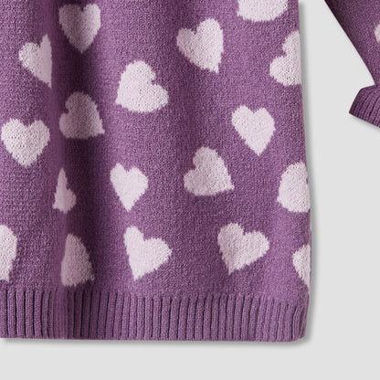 Juniors Heart Print Sweater Dress with Ribbed Tights