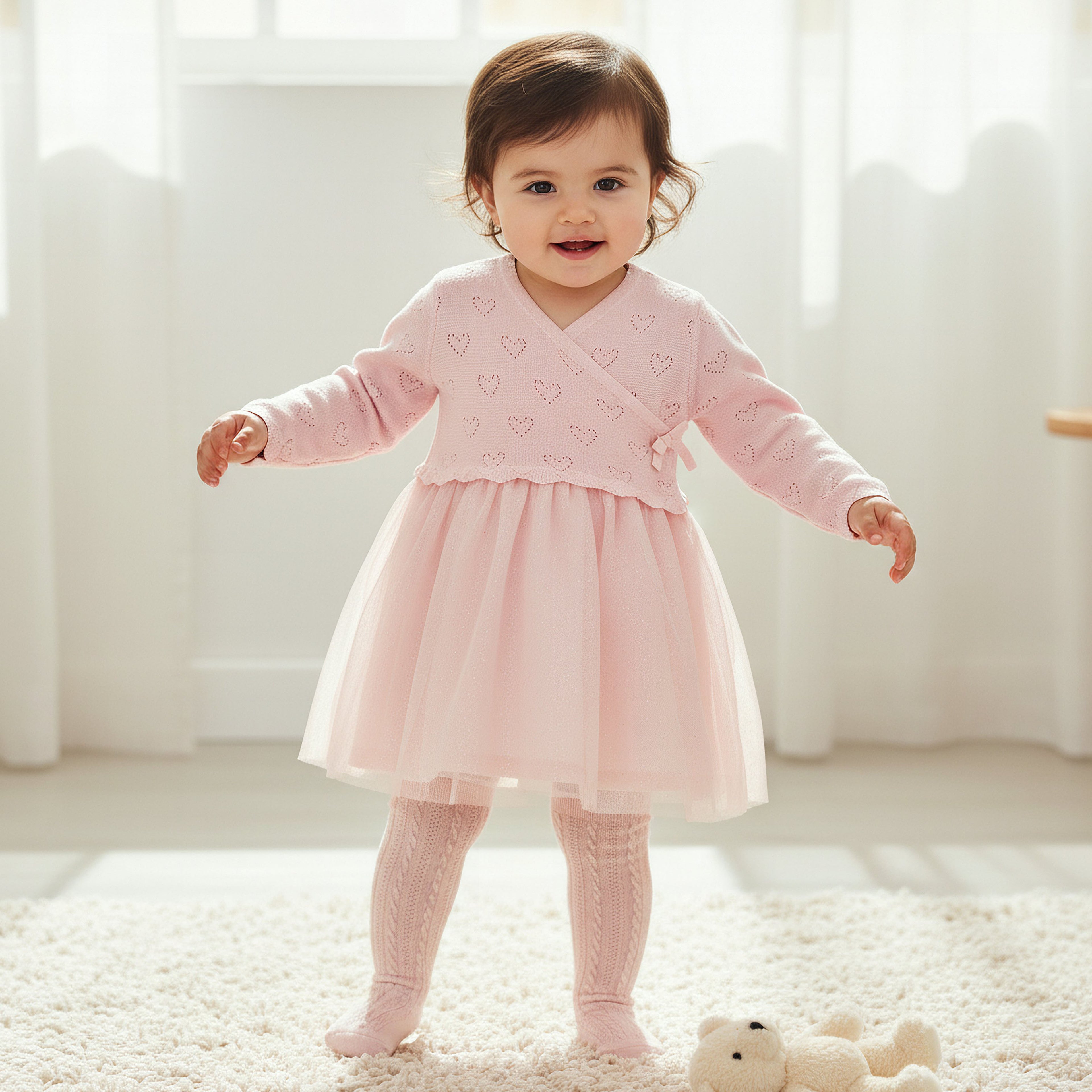 Juniors Textured V-neck Dress and Tights Set