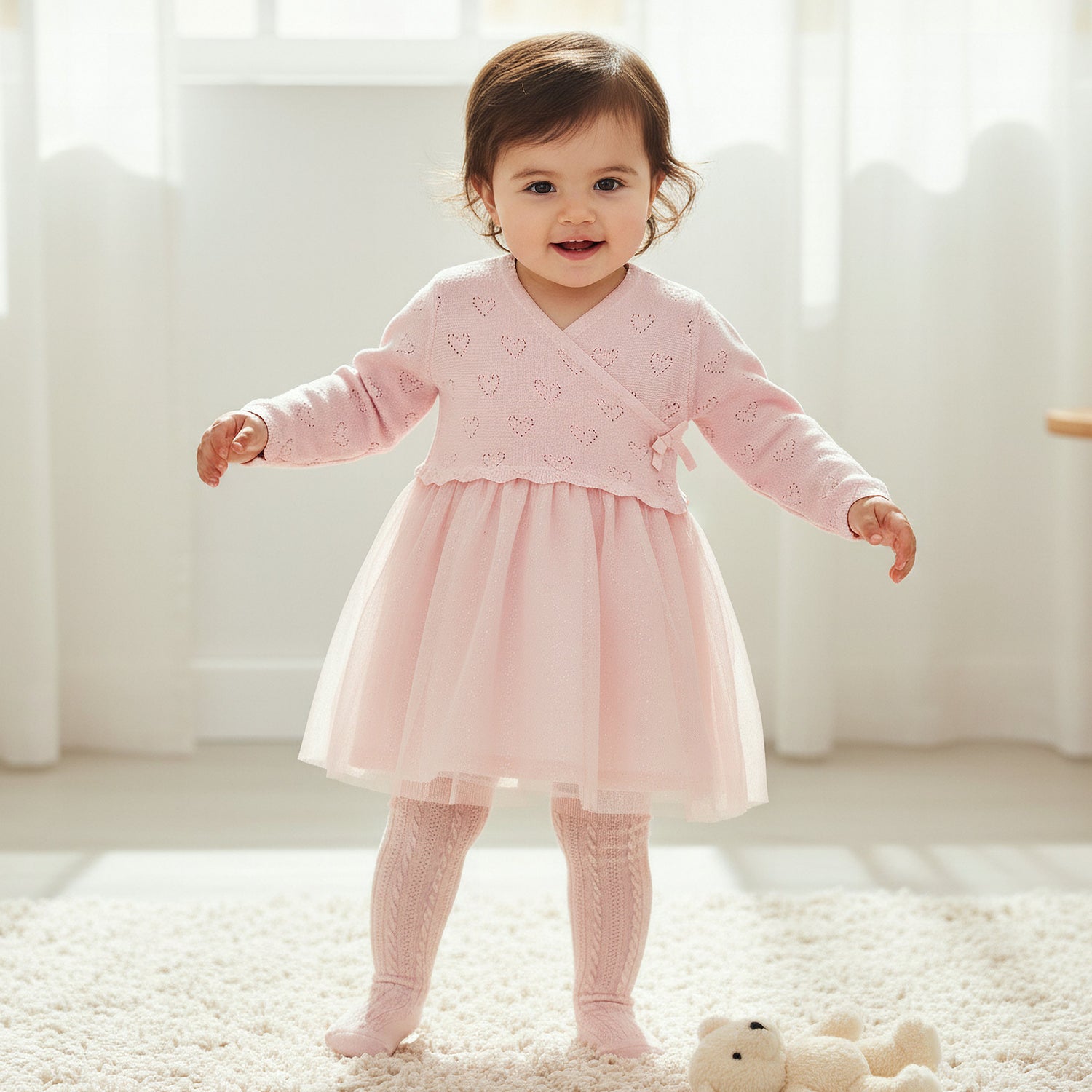 Juniors Textured V-neck Dress and Tights Set
