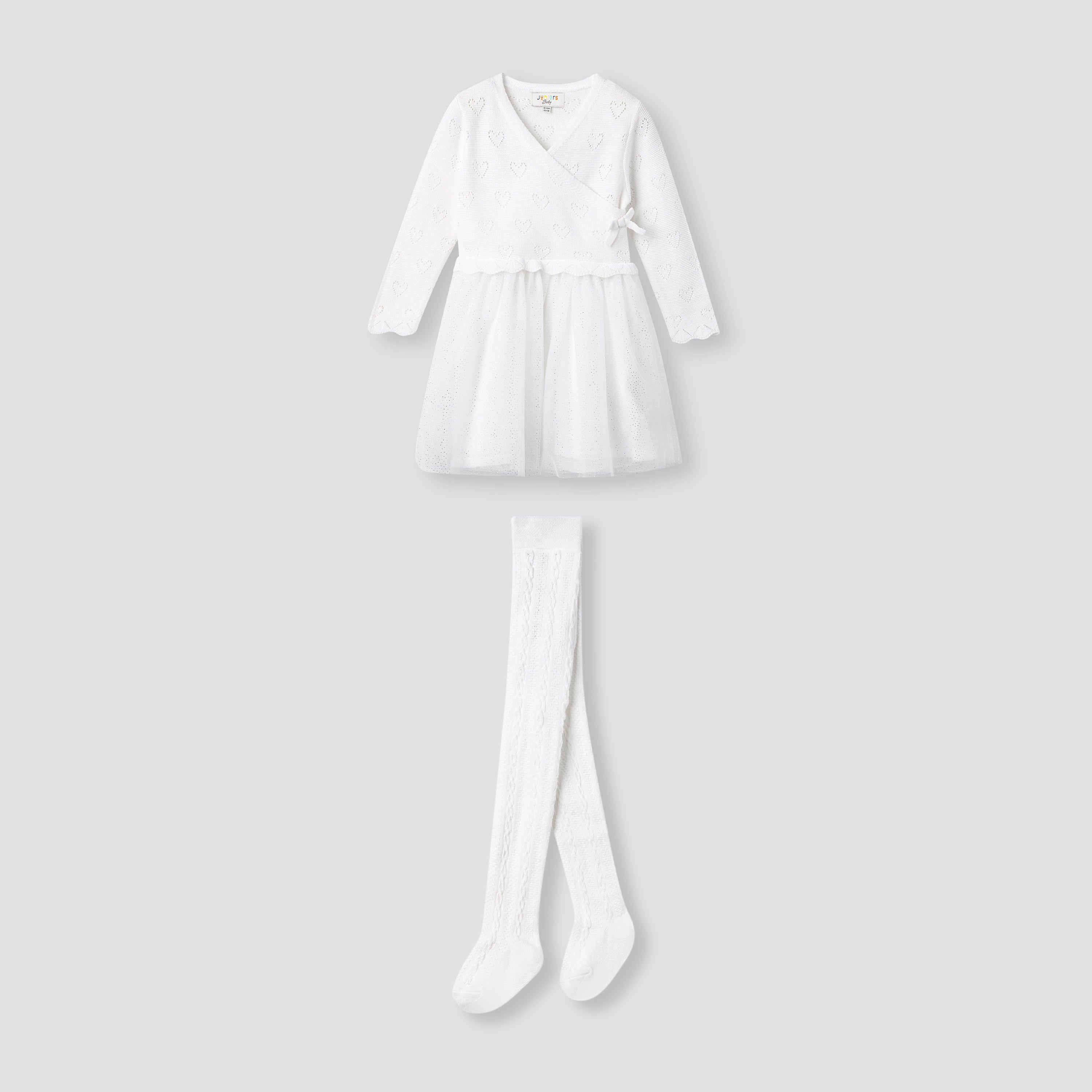 Juniors Textured V-neck Dress and Tights Set