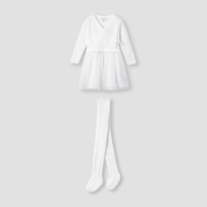 Juniors Textured V-neck Dress and Tights Set