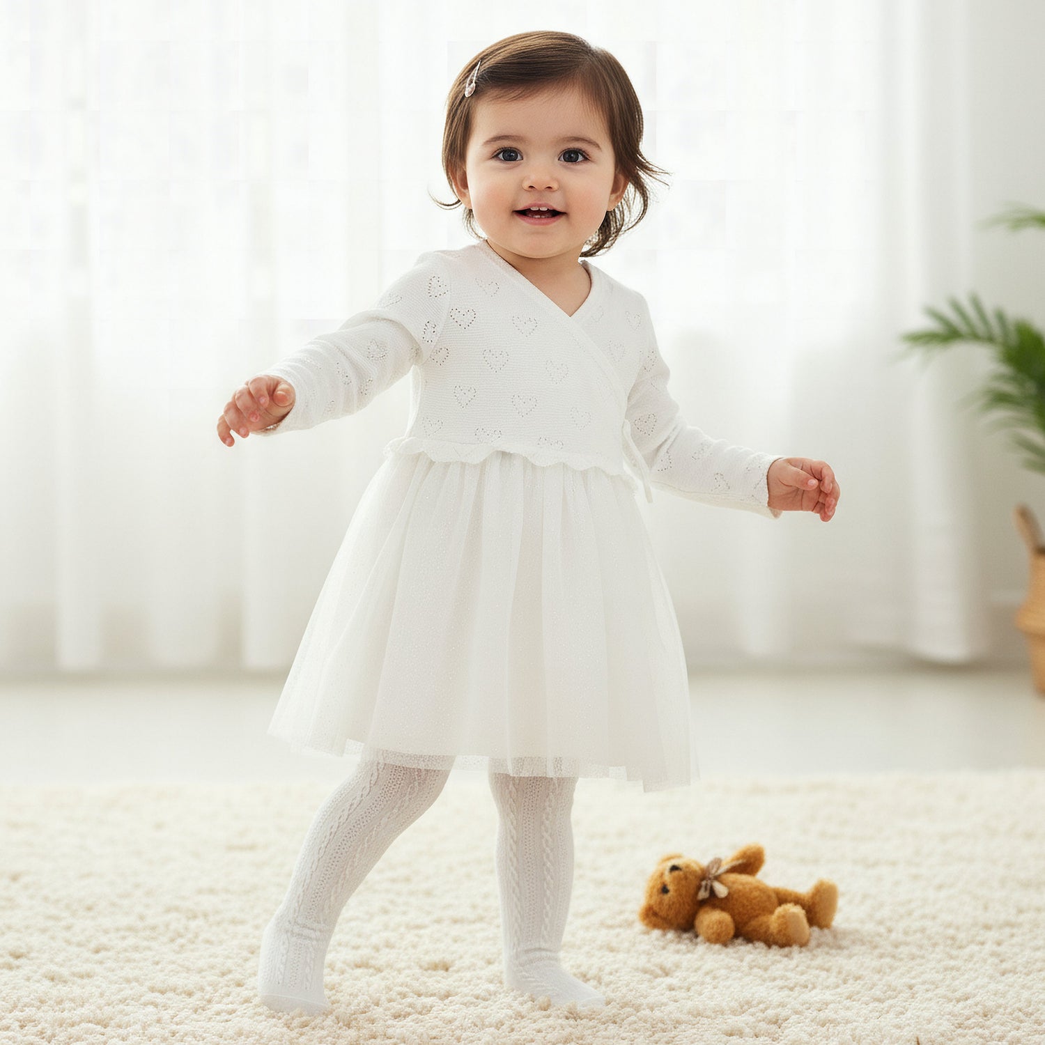 Juniors Textured V-neck Dress and Tights Set