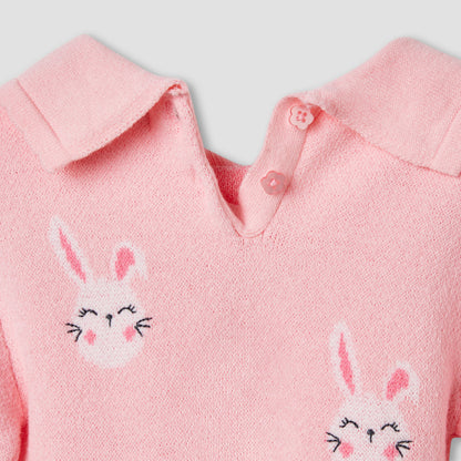 Juniors Bunny Print Collared Dress with Long Sleeves and Stockings