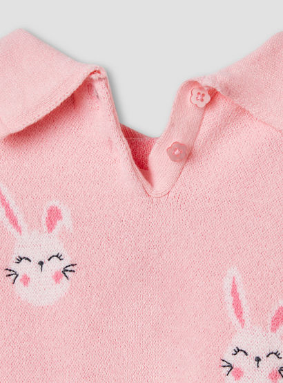 Juniors Bunny Print Collared Dress with Long Sleeves and Stockings-baby-girls-clothing-winterwear-dresses-image-6