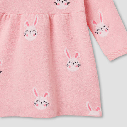 Juniors Bunny Print Collared Dress with Long Sleeves and Stockings