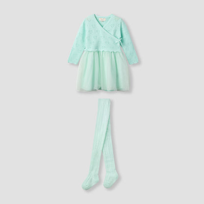 Juniors Textured V-neck Dress and Tights Set