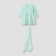Juniors Textured V-neck Dress and Tights Set-undefined-image-1