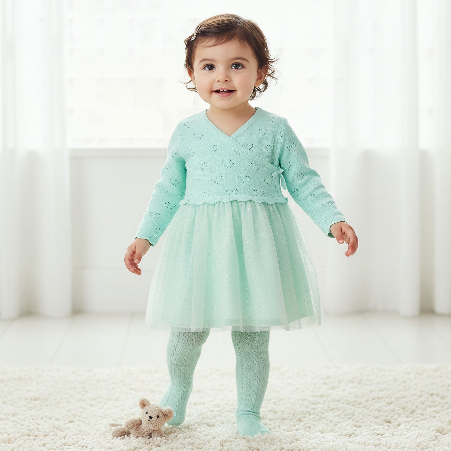 Juniors Textured V-neck Dress and Tights Set