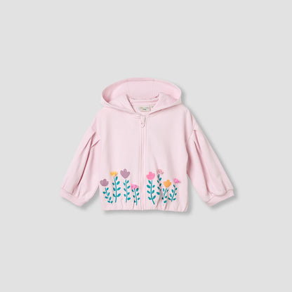 Juniors Floral Print Hooded Sweatshirt with Long Sleeves