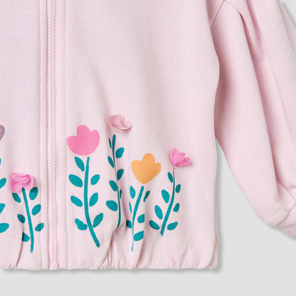 Juniors Floral Print Hooded Sweatshirt with Long Sleeves