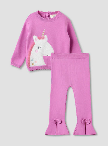Juniors Unicorn Applique Sweater and Flared Pants Set-baby-girls-clothing-setsandcoords-image-1
