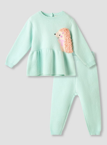 Juniors Round Neck Long Sleeve Peplum Sweater and Pants Set with Applique Accent-baby-girls-clothing-setsandcoords-image-1
