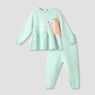 Juniors Round Neck Long Sleeve Peplum Sweater and Pants Set with Applique Accent-undefined-image-1
