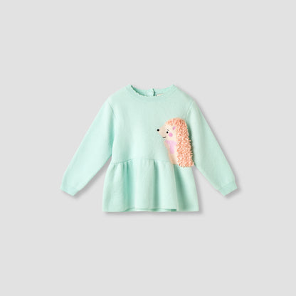 Juniors Round Neck Long Sleeve Peplum Sweater and Pants Set with Applique Accent