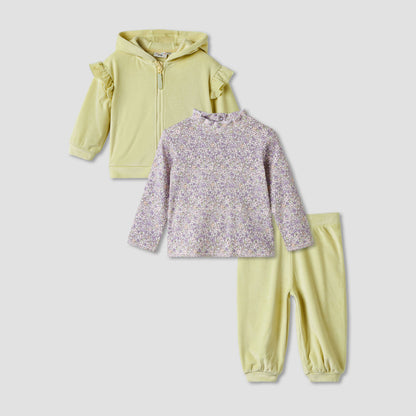 Juniors Girls T-shirt with Hoodies and Joggers - Polyamide Blend - Long Sleeves and Hood