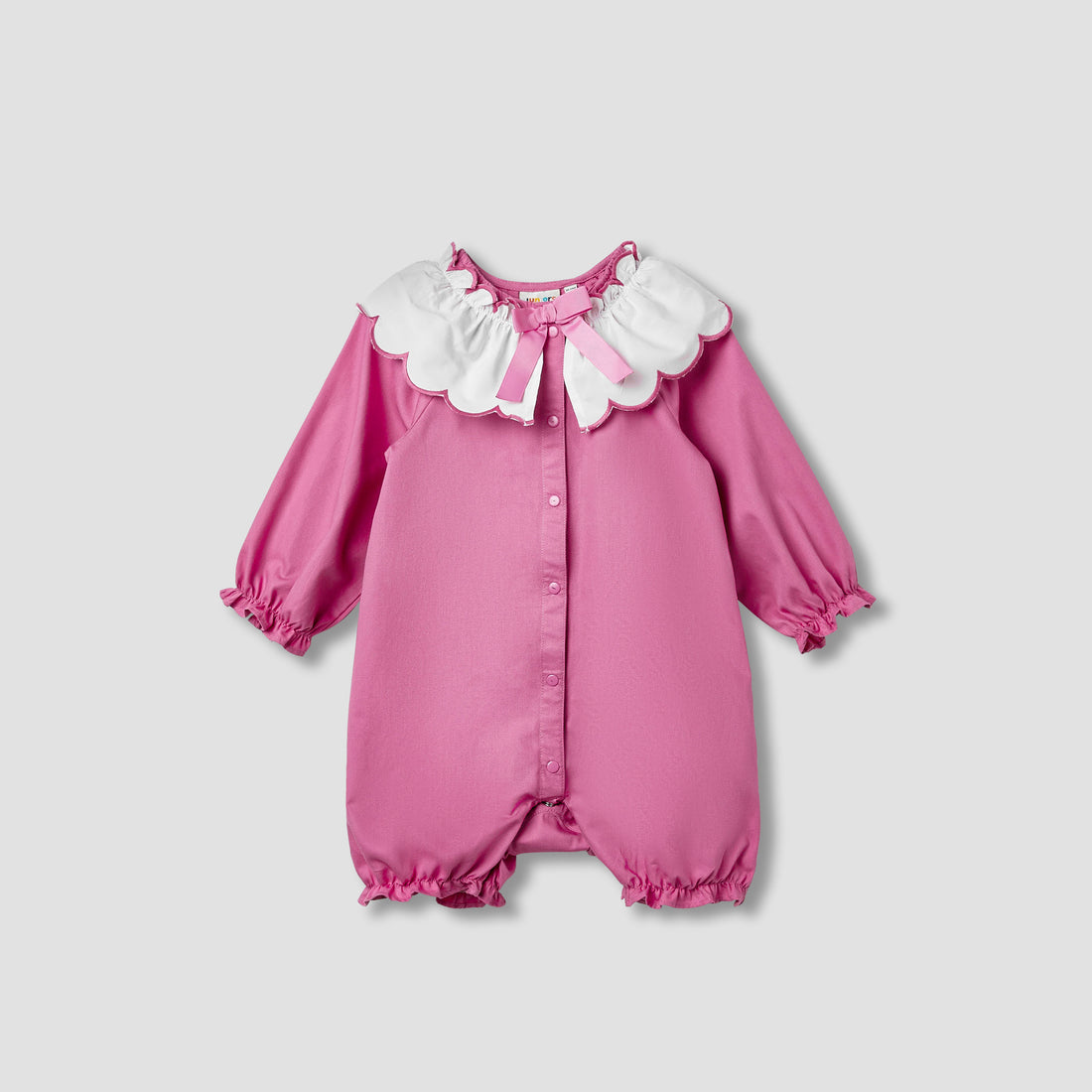 Juniors Solid Romper with Sailor Collar and Bow Accent - Pink / 12-18 mths