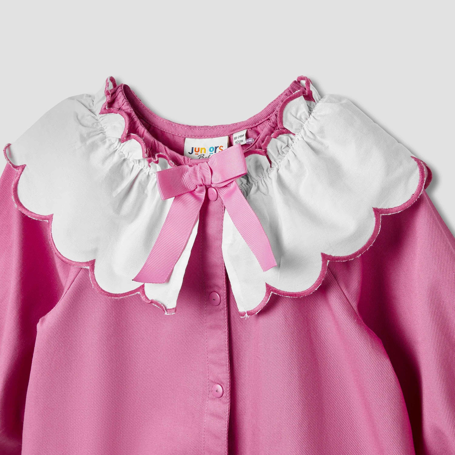 Juniors Solid Romper with Sailor Collar and Bow Accent