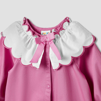 Juniors Solid Romper with Sailor Collar and Bow Accent