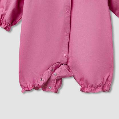 Juniors Solid Romper with Sailor Collar and Bow Accent