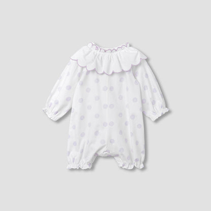Juniors Polka Dot Print Romper with Collar and Bow Accent