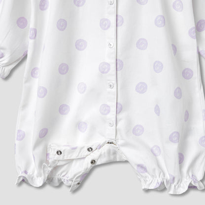 Juniors Polka Dot Print Romper with Collar and Bow Accent