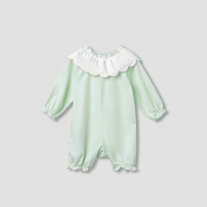 Juniors Solid Romper with Sailor Collar and Bow Accent