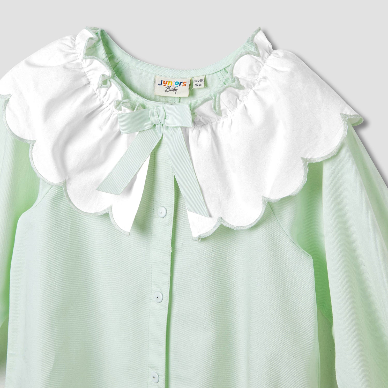 Juniors Solid Romper with Sailor Collar and Bow Accent