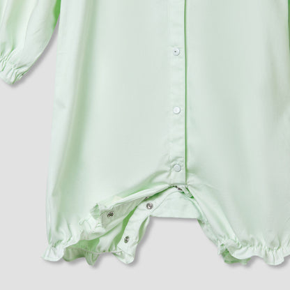 Juniors Solid Romper with Sailor Collar and Bow Accent