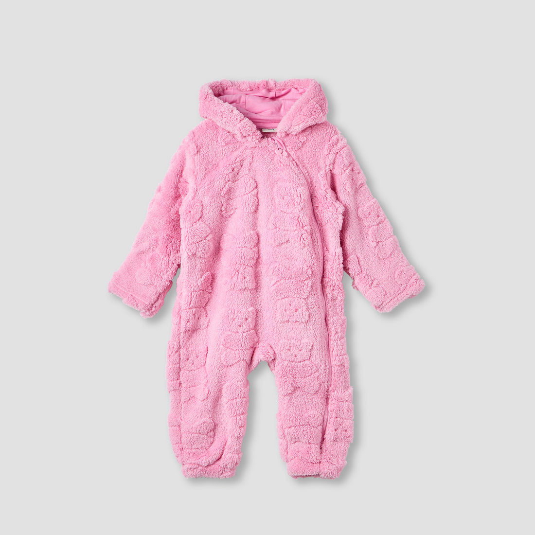 Juniors Textured Hooded Romper with Long Sleeves - Pink / 12-18 mths
