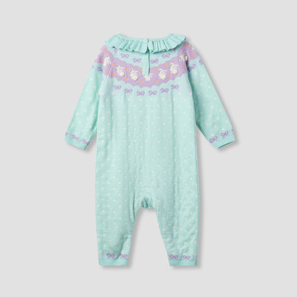 Juniors Bunny Print Romper with Long Sleeves and Ruffle