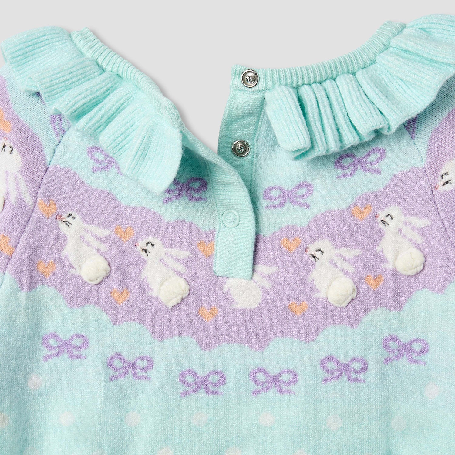 Juniors Bunny Print Romper with Long Sleeves and Ruffle