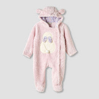 Juniors Hooded Closed Feet Romper with Fleece Texture - Long Sleeves-undefined-image-1