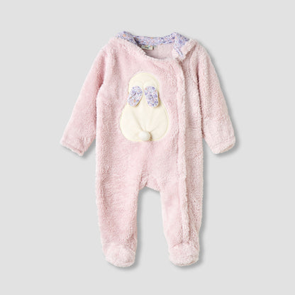 Juniors Hooded Closed Feet Romper with Fleece Texture - Long Sleeves