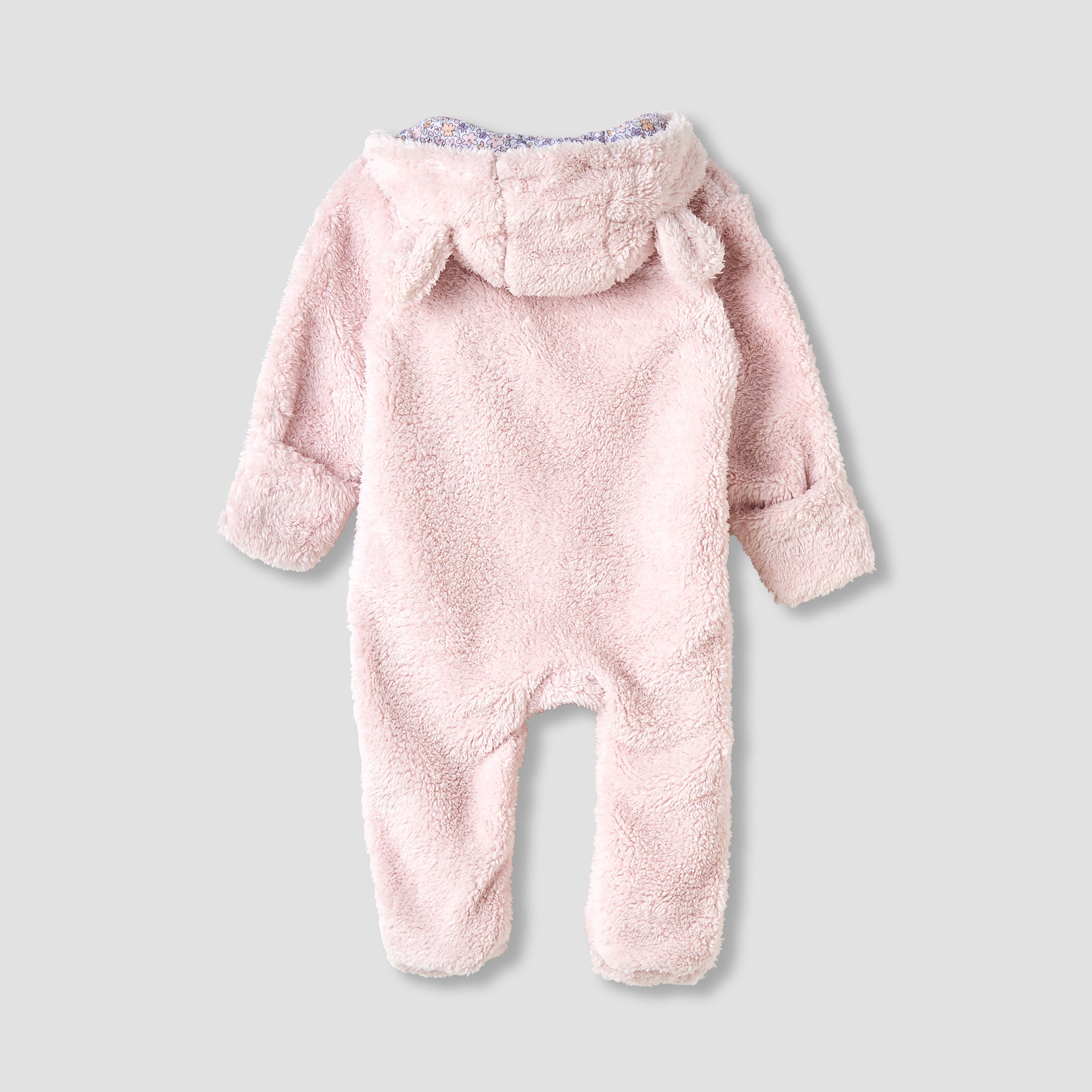 Juniors Hooded Closed Feet Romper with Fleece Texture - Long Sleeves