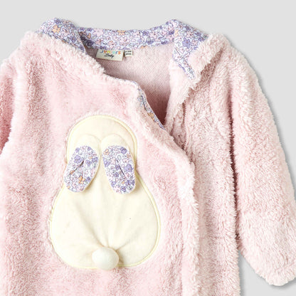 Juniors Hooded Closed Feet Romper with Fleece Texture - Long Sleeves